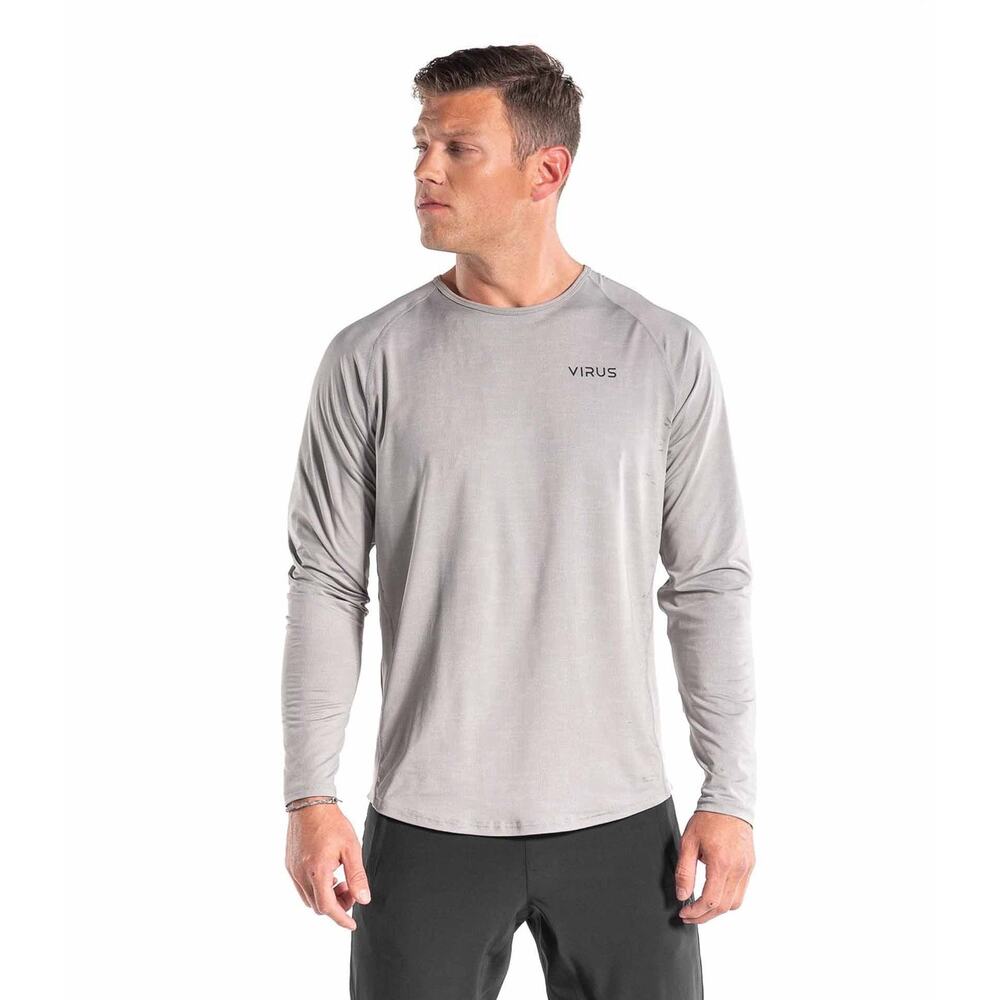 Virus Men’s Grey Zaffer Long Sleeve Gym Fitness Performance Shirt Size Medium